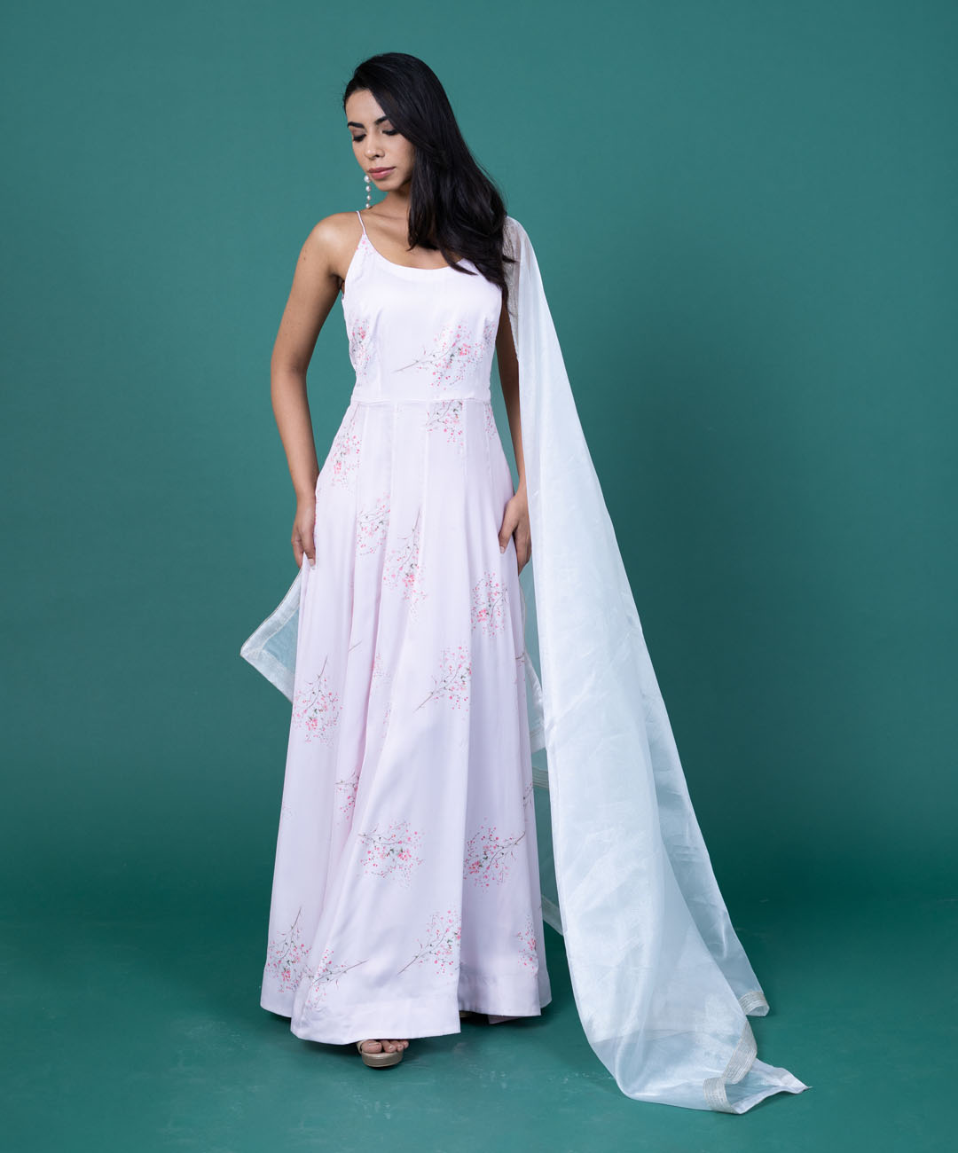 Blush pink satin anarkali