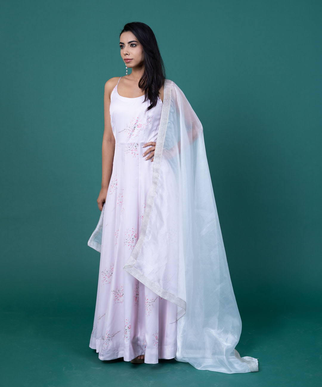 Blush pink satin anarkali - Image 4