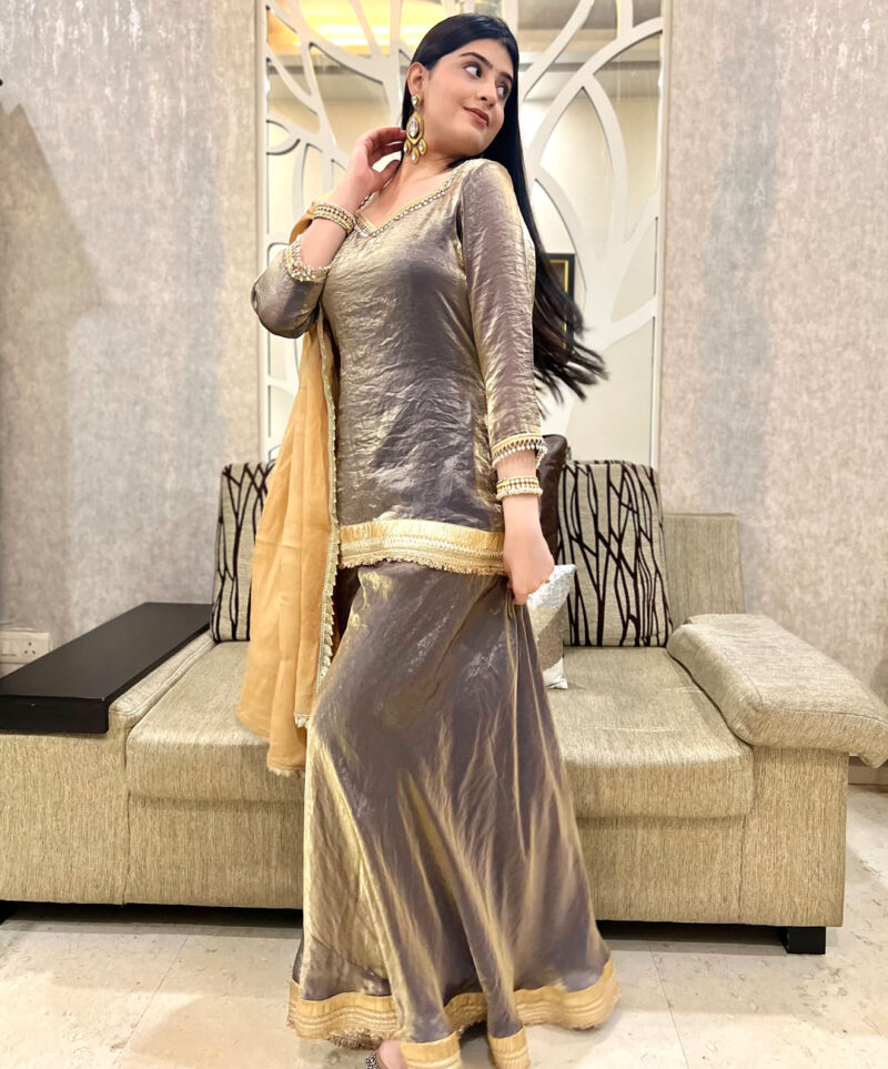 Purple Kanji Silk Sharara Suit - Image 2