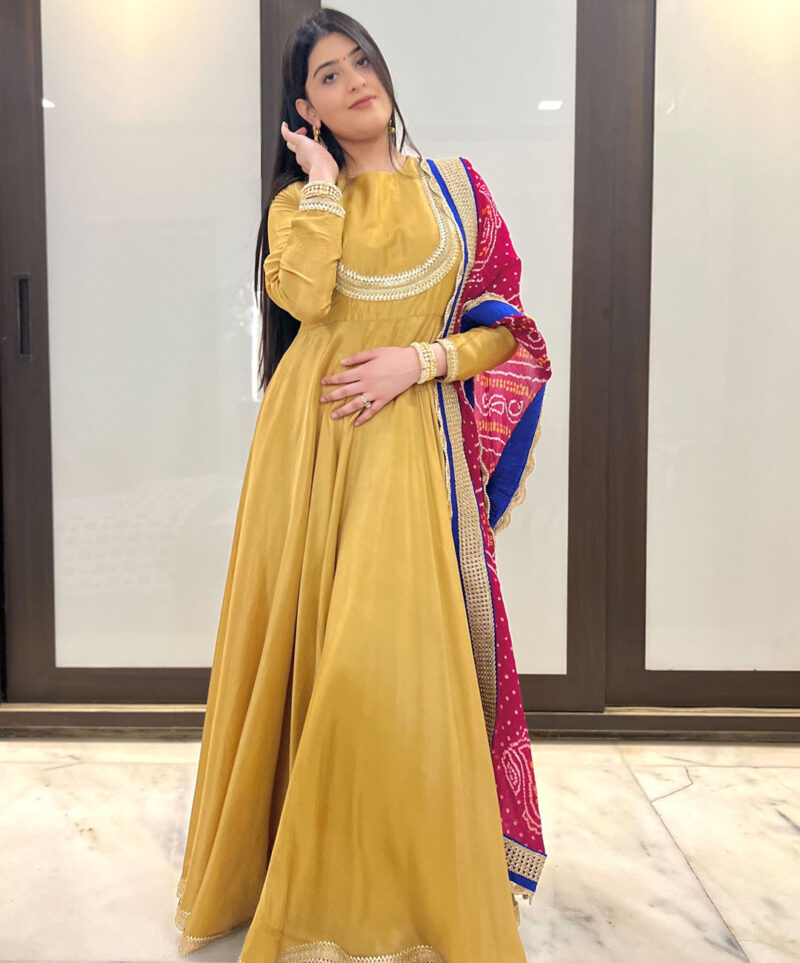 Mustard Yellow Anarkali suit - Image 3