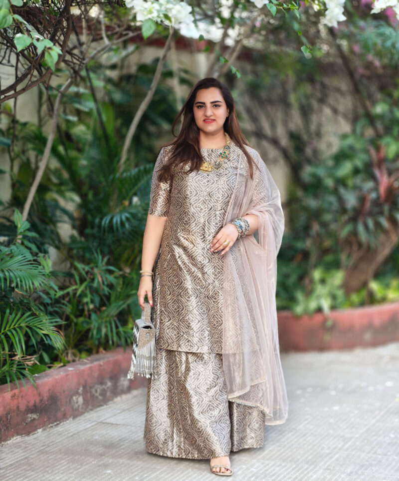 Silver and Gold bandhani sharara set