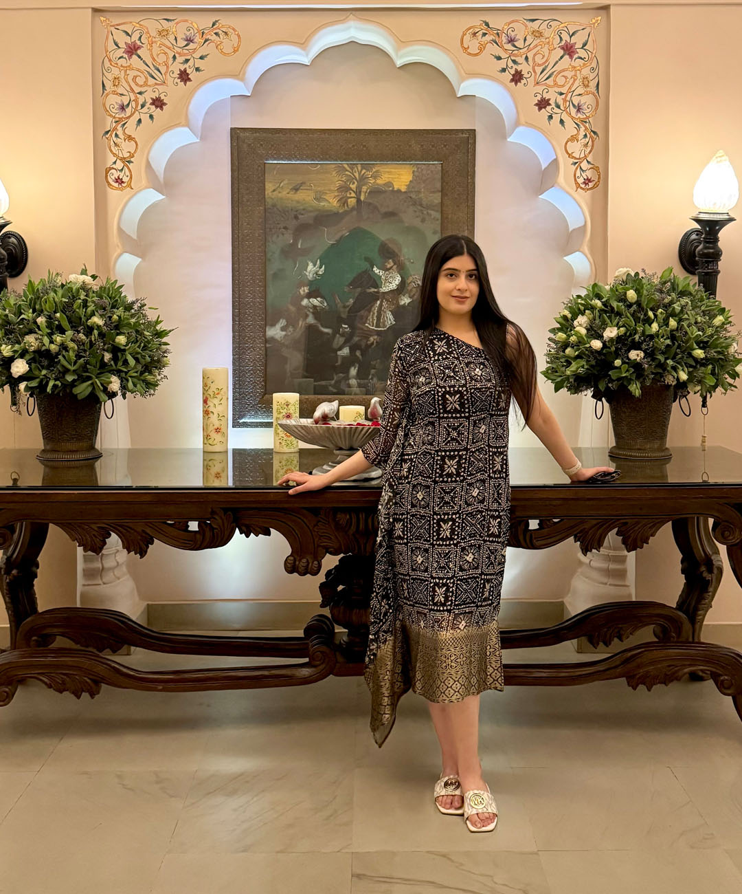 Bandhani one sided kaftan dress