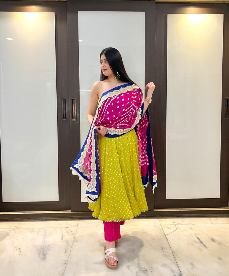 Lime and fuschia Anarkali set - Image 3