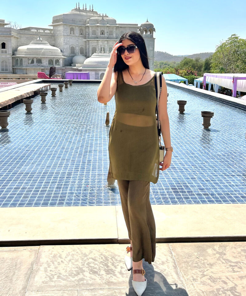 Olive sheer georgette suit set