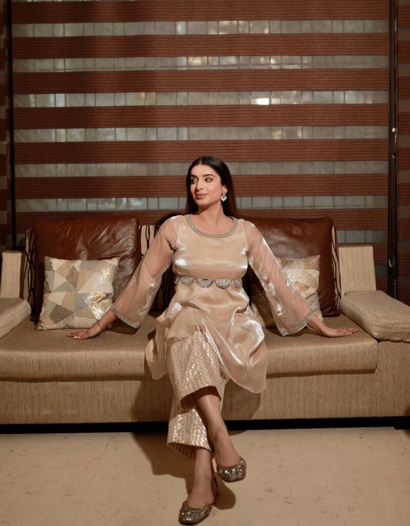 Golden Beige Peplum Suit Set